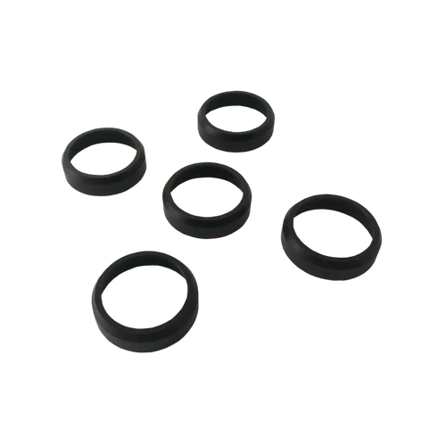 Five black anodized aluminum anti-crack rings for duck call barrels