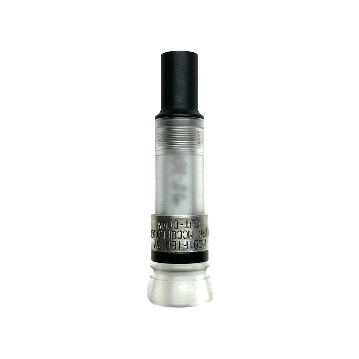 Black-Label cut-down duck call in Clear Frost acrylic with silver band