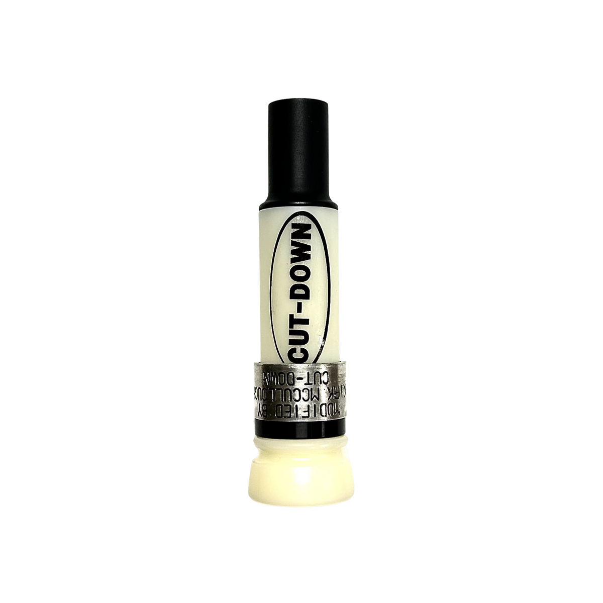 Black-Label cut-down duck call in Ivory acrylic with silver band