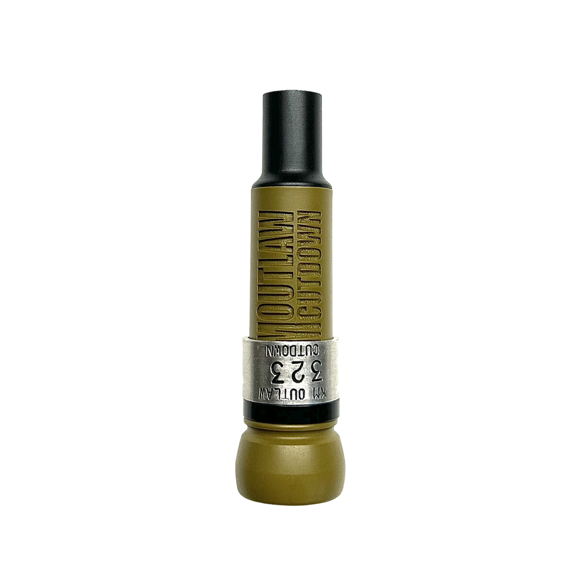 Blemished KM Outlaw Black-Label cut-down duck call in OD Green with Shorty Keyhole insert