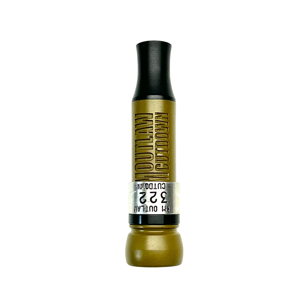 Blemished KM Outlaw Black-Label cut-down duck call in OD Green with threaded Flared Keyhole insert