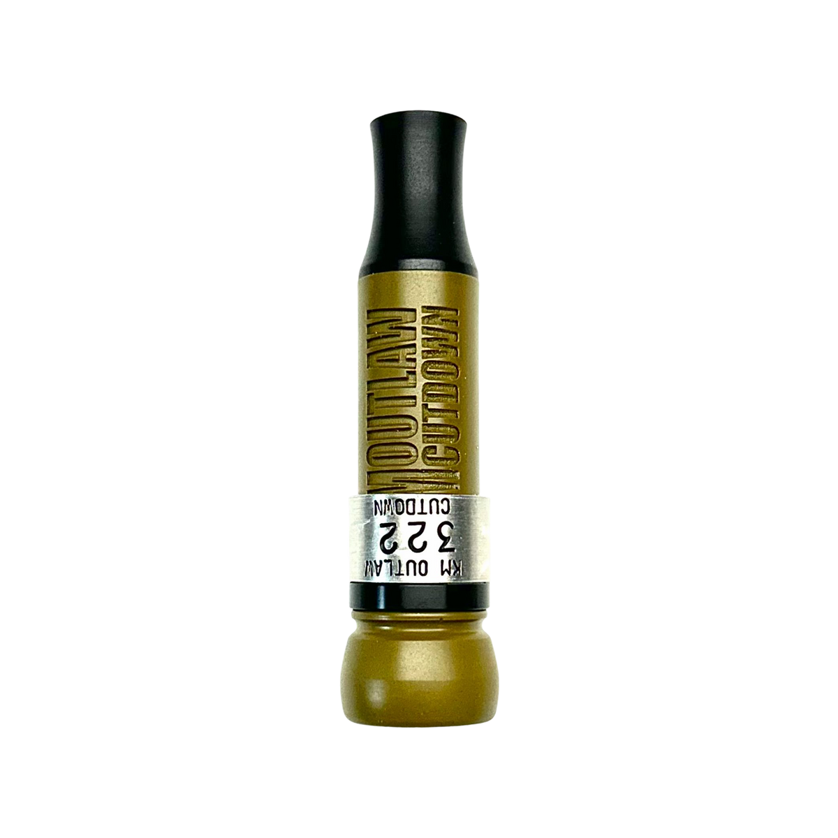 Blemished KM Outlaw Black-Label cut-down duck call in OD Green with threaded Flared Keyhole insert