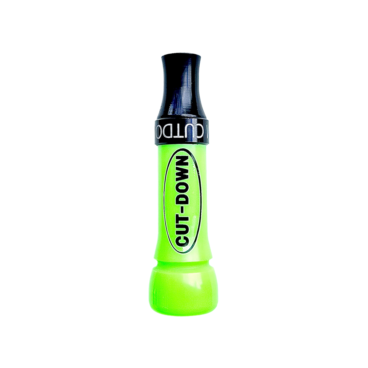 Blemished X-Maker cut-down duck call in Flo-Green acrylic with Flared Keyhole insert