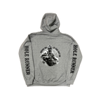 Cut-Down Duck Calls Hole Runner hoodie in gray, back view with Hole Runner graphic #gray