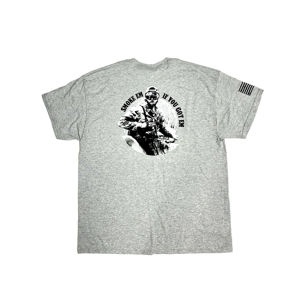 Gray Holerunner t-shirt, back, with Smoke Em if You Got Em design
