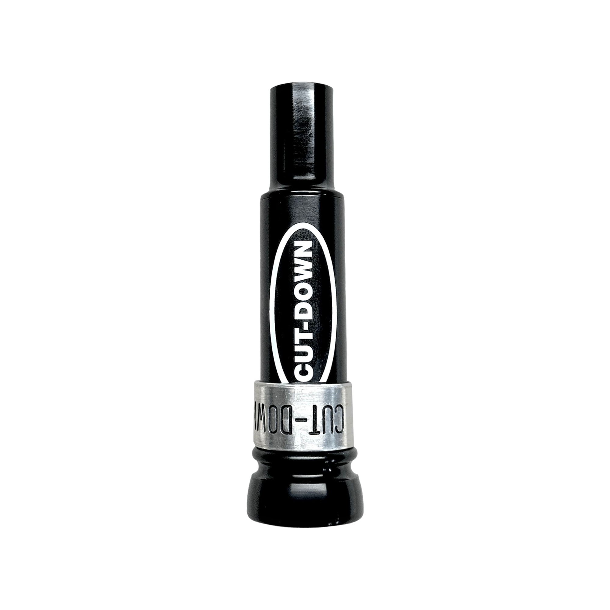KM Outlaw cut-down duck call with black barrel, band, and decal