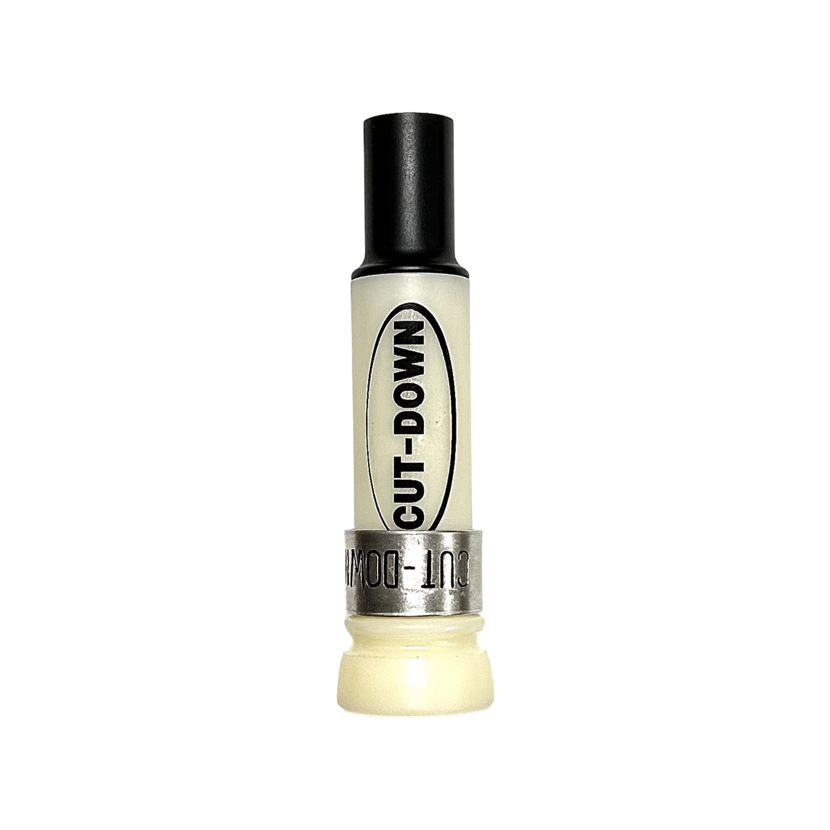 KM Outlaw cut-down duck call with ivory barrel, band, and decal