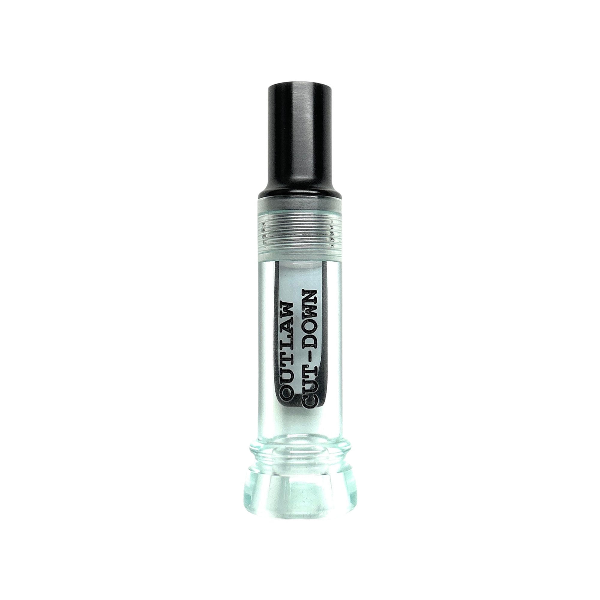 KM Outlaw engraved cut-down duck call with coke bottle clear barrel