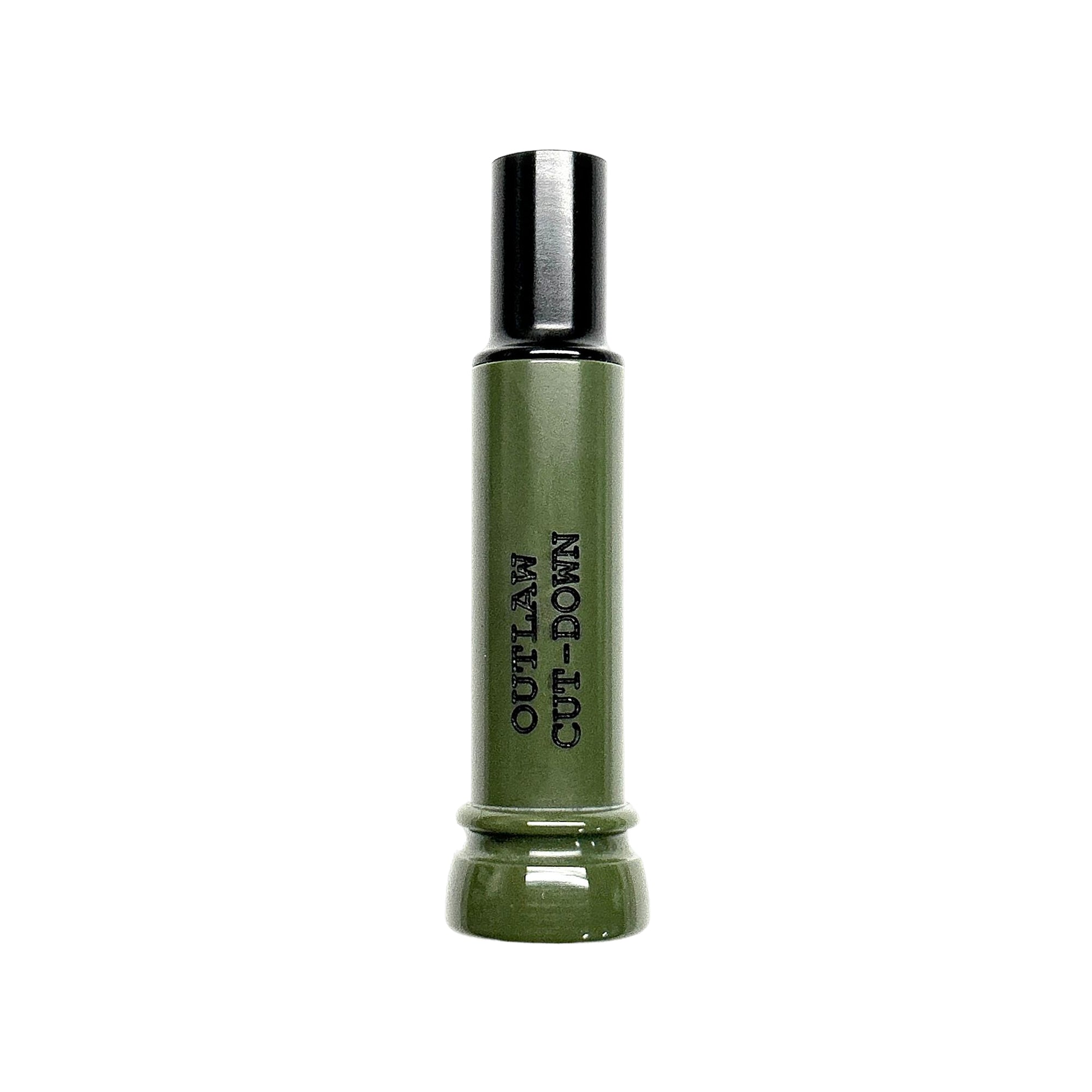 KM Outlaw engraved cut-down duck call with OD green barrel