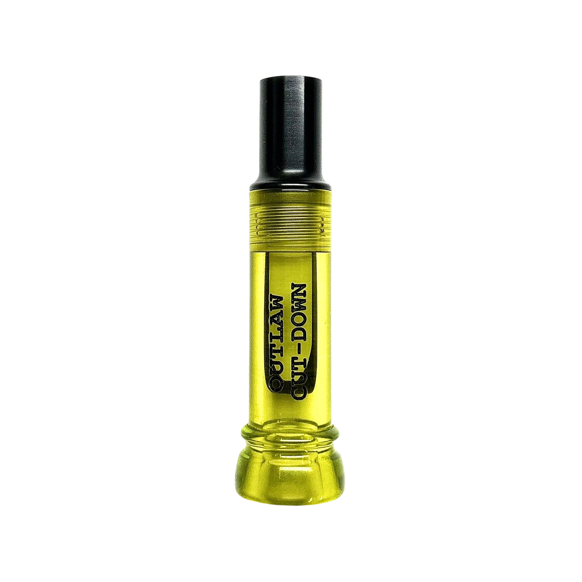 KM Outlaw engraved cut-down duck call with olive clear barrel