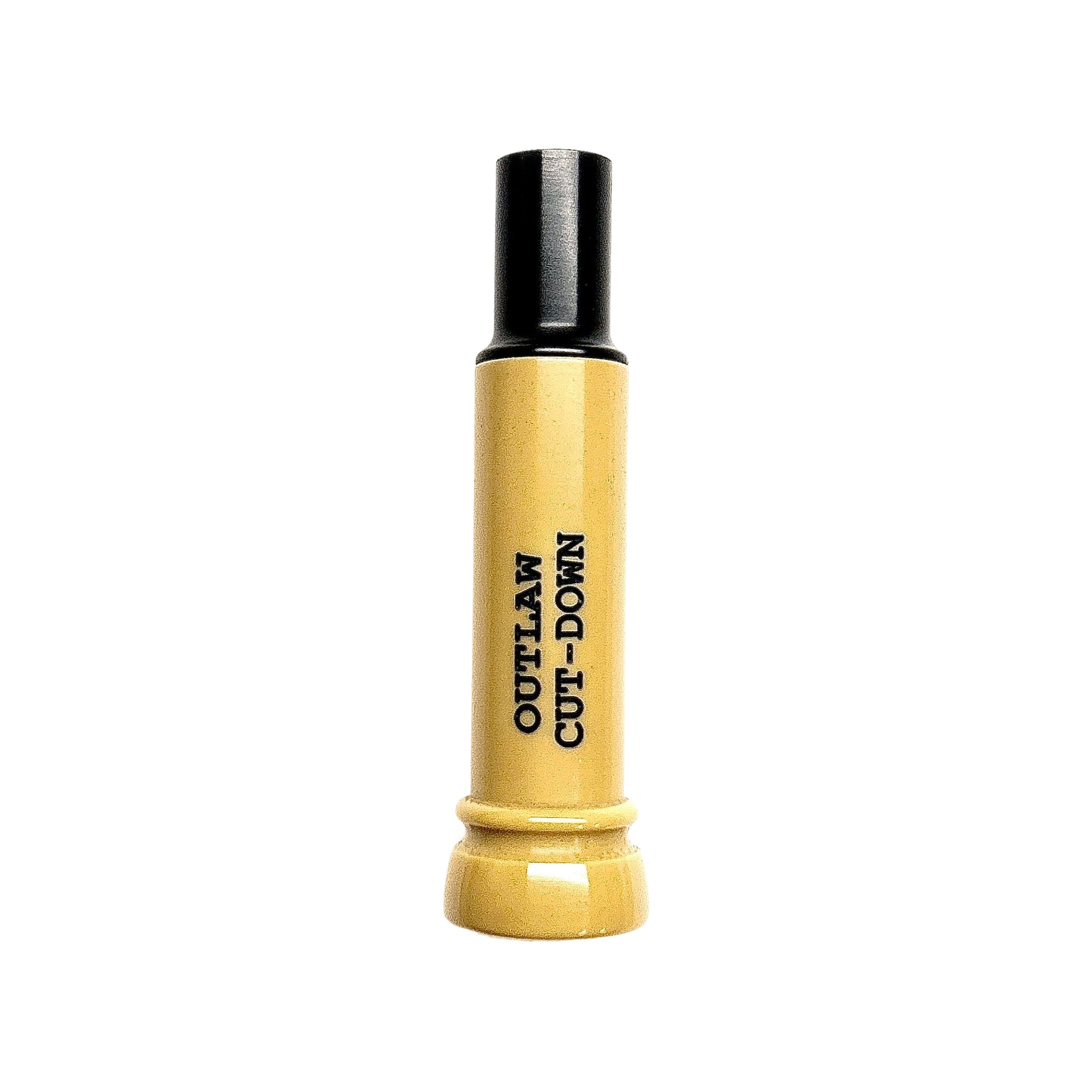 KM Outlaw engraved cut-down duck call with tan barrel