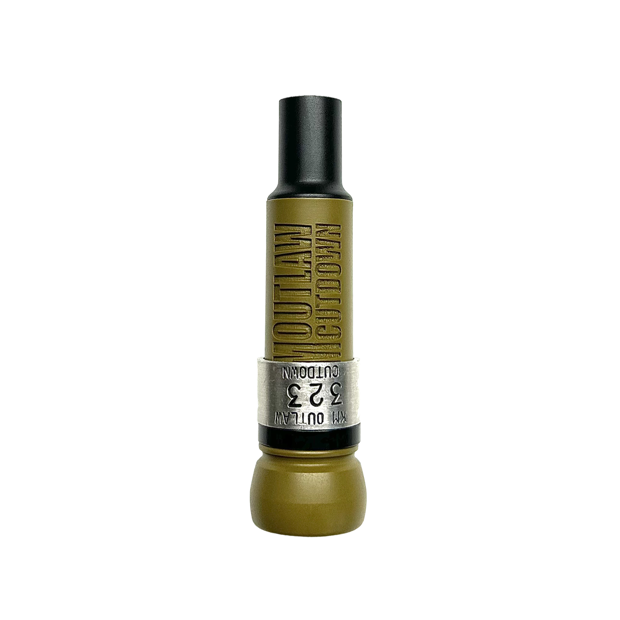KM Outlaw Black-Label cut-down duck call in OD green with Shorty Keyhole insert