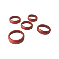 Five red anodized aluminum anti-crack rings for duck call barrels