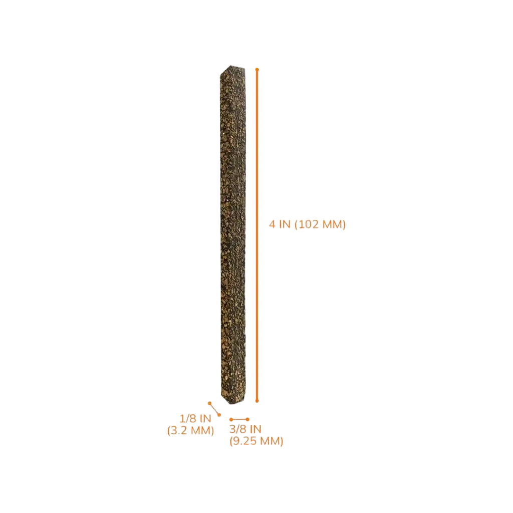 Single rubberized cork strip, 4 inches by 3/8 inch by 1/8 inch