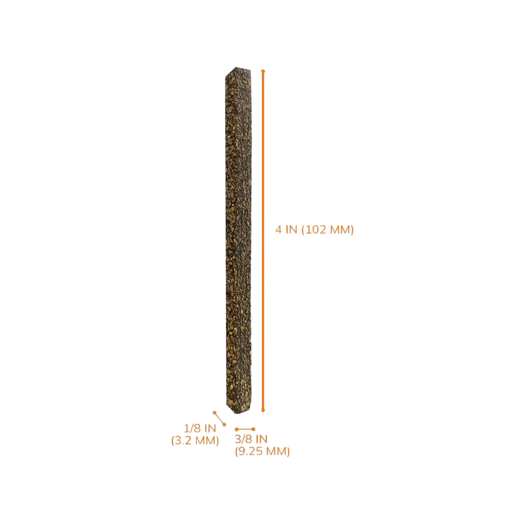Single rubberized cork strip, 4 inches by 3/8 inch by 1/8 inch