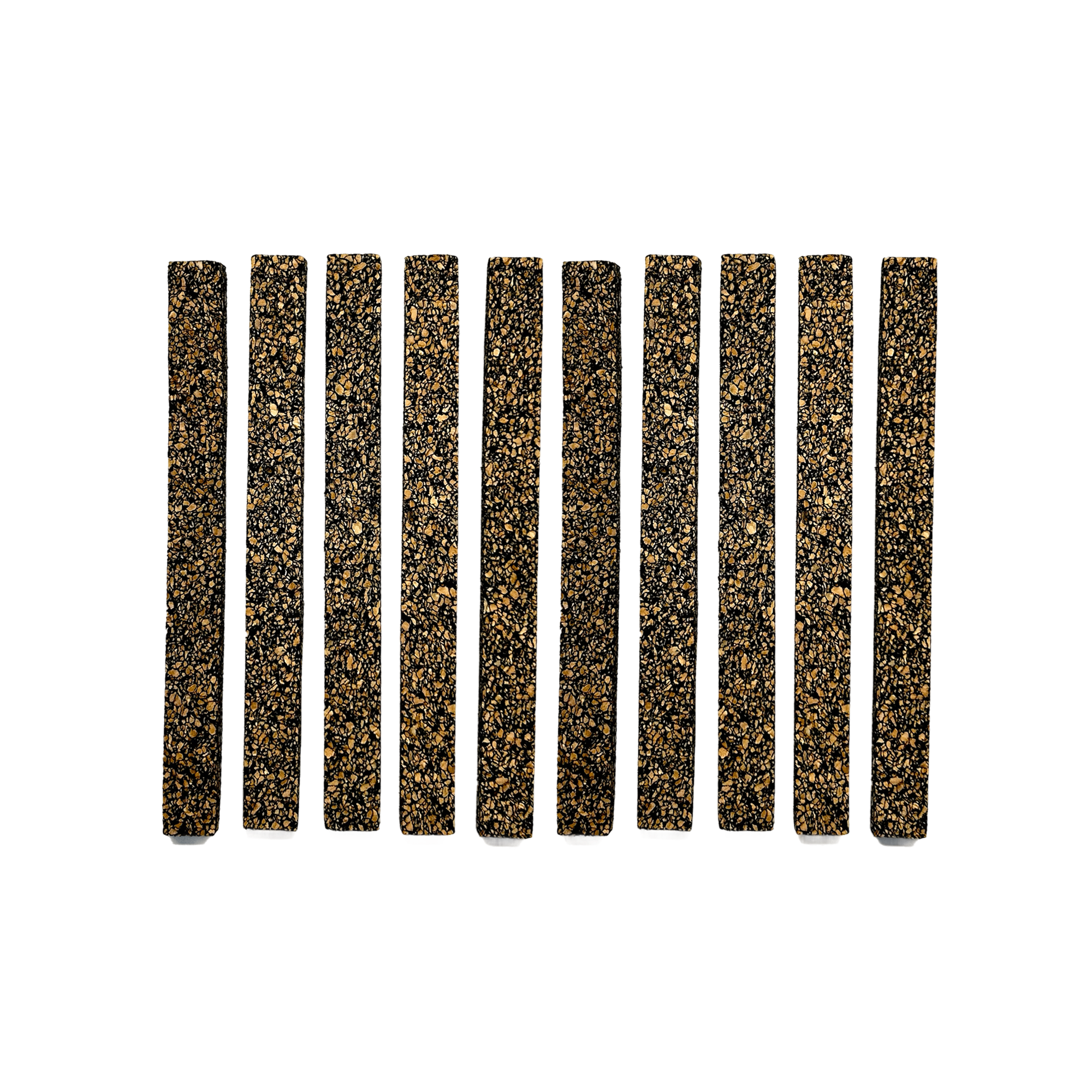 Ten rubberized cork strips for tuning cut-down duck calls