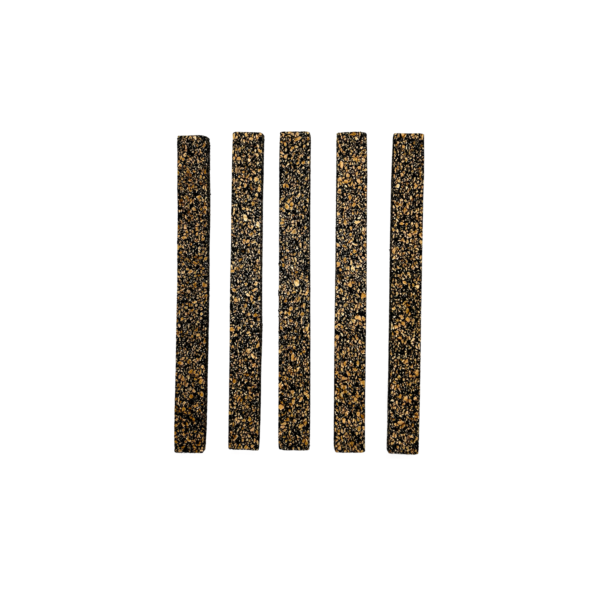 Five rubberized cork strips for tuning cut-down duck calls