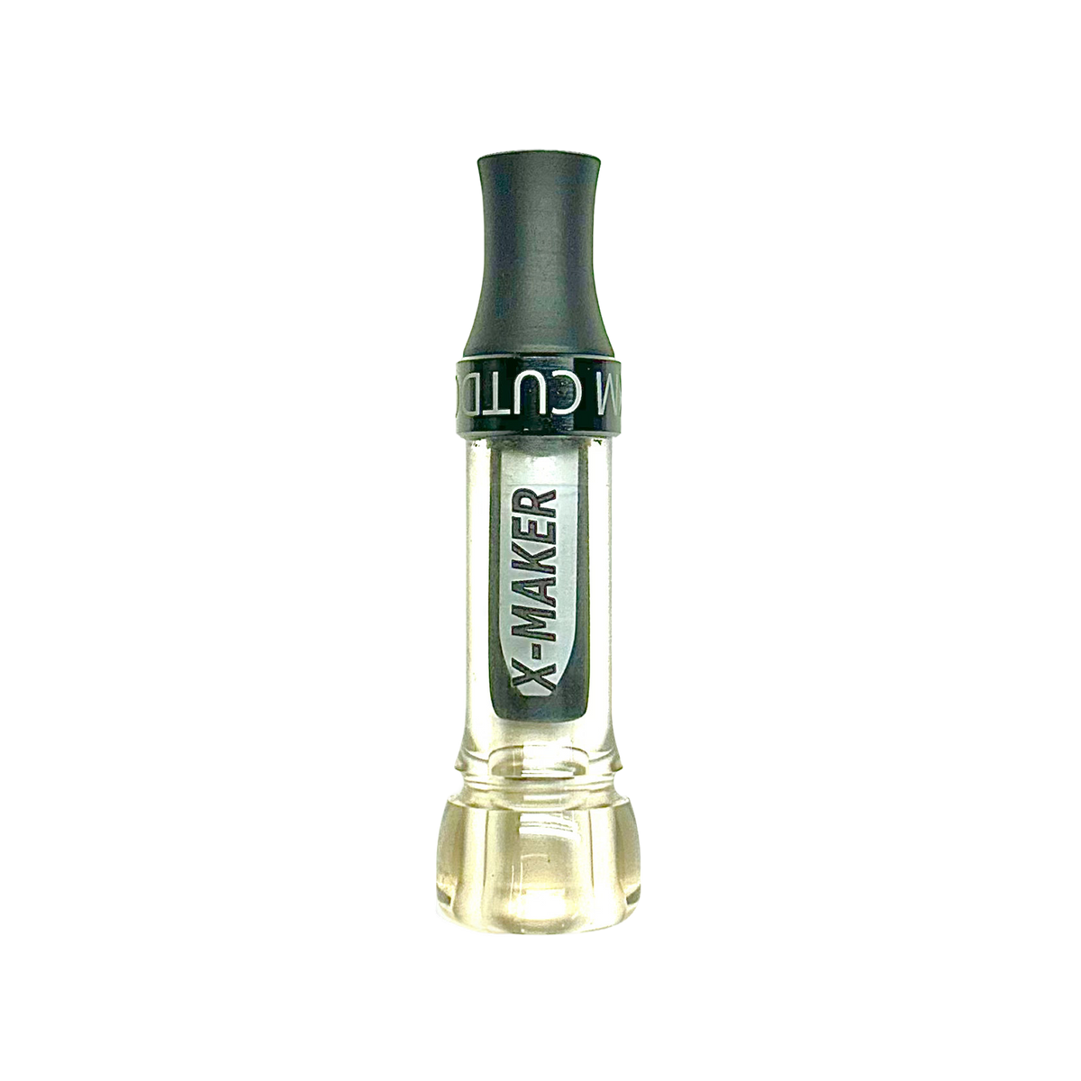 X-Maker cut-down duck call in Smoke Clear acrylic with flat black XM Flared Keyhole insert