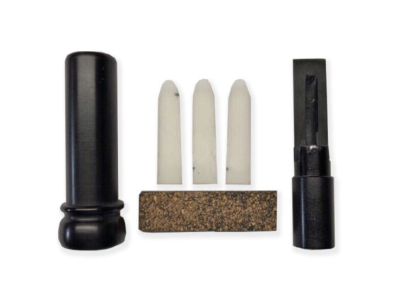 Friction Fit Cast Mold Insert and Delrin Duck Call Barrel with 3 #14 (14mm) Mylar Reeds, 2 Inch Cork Strip, and DIY Cut-Down Option. Duck Call is cast and Made in the USA.