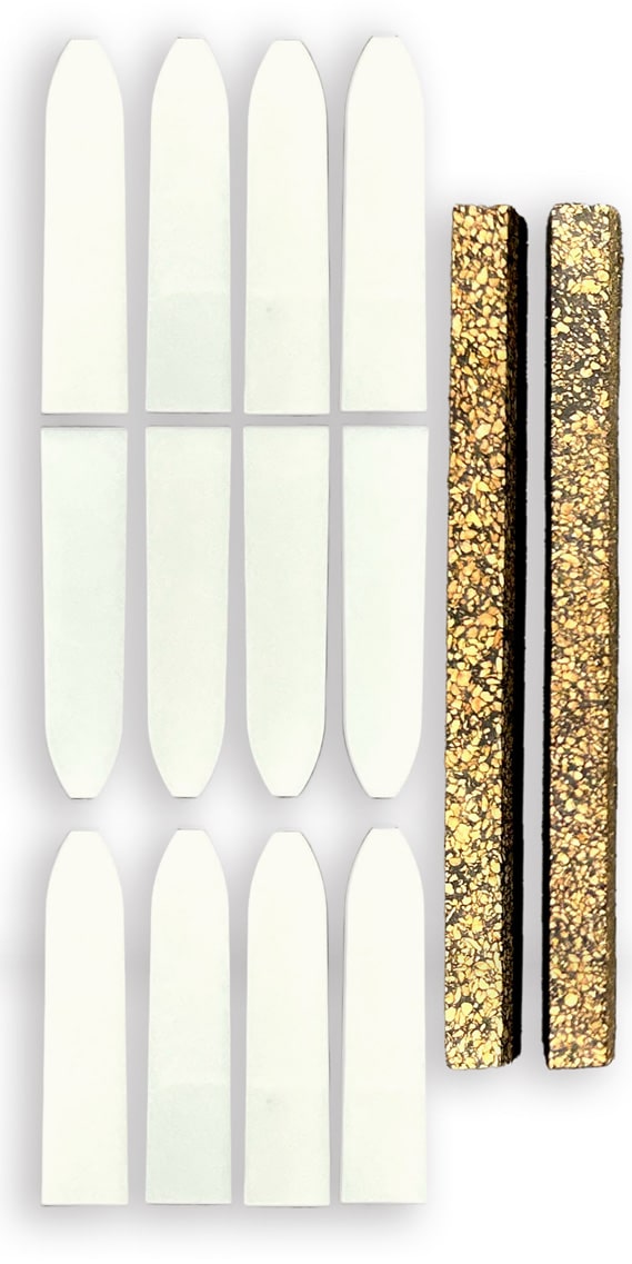 Cut Down Duck Call Reed & Cork Strip Sets: 12 reeds 2 cork Cut Down Duck Call Reed & Cork Strip Sets: 12 reeds 2 cork. #14 (14 mil) or #10 (10 mil) Mylar reeds & 4″ inch cork strips. The reeds are one length and can be trimmed to fit any CUT-DOWN call. The cork is strong & rubberized, will not tear, is ¼ inch thick, cuts easily with a razor knife. Each 4-inch long strip provides 10-12 corks.