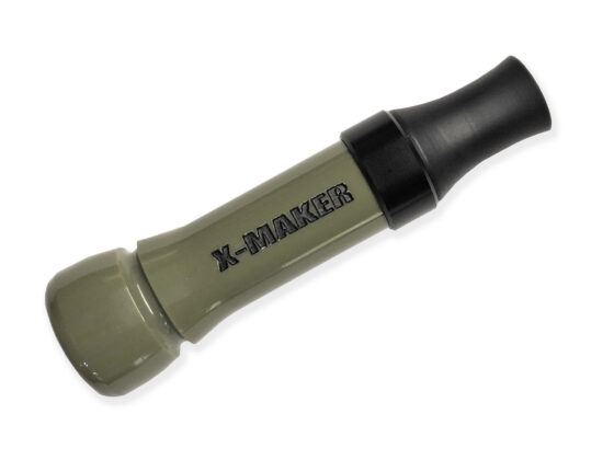 X-MAKER Cut-Down Duck Call: Olive Drab OD with Black Anodized Band and Threaded Cast Acrylic Flared Keyhole Insert. Responsive, excellent high and low end, loud, smooth, and user-friendly. Designed, cut, tuned, and sold by Kirk McCullough. The best and easiest duck calls.