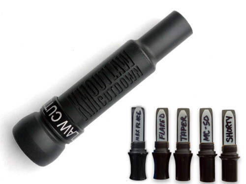 KM OUTLAW CUTDOWN Duck Call Flat Black and Black Band with 5 Interchangeable Duck Call Cast Mold Inserts