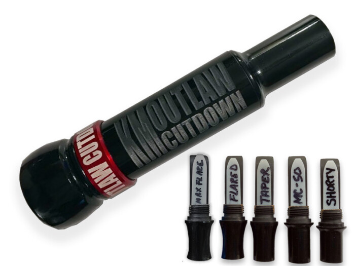 KM OUTLAW CUTDOWN Duck Call Black and Red Band with 5 Interchangeable Duck Call Cast Mold Inserts