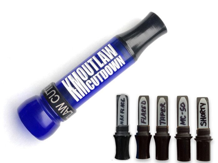 KM OUTLAW CUTDOWN Duck Call Deep Blue and Black Band with 5 Interchangeable Duck Call Cast Mold Inserts