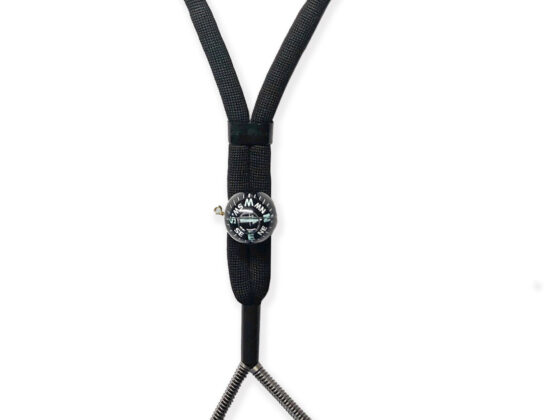 Floating double black spring lanyard with built-in compass for securing and easily accessing your duck call and gear during waterfowl hunting.
