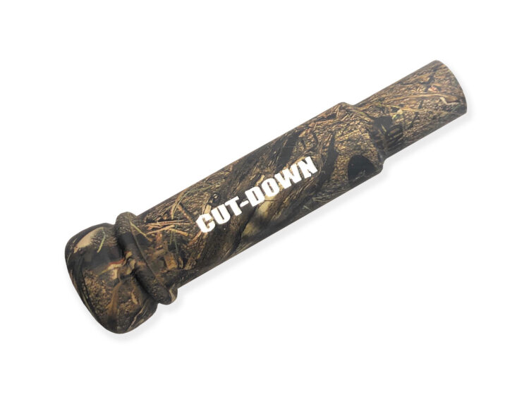 Duck Blind Camo Threaded Keyhole Cut-Down Duck Call. This duck call is designed for ease of use and is easy to blow, ensuring a smooth, loud performance in the field. It's the perfect tool for duck hunters looking for a responsive and effective call. Designed, cut, and hand-tuned by Kirk McCullough, you can trust in the precision and quality of this duck call. It's the ideal choice for hunters who want a dependable and effective call in the field. The best and easiest duck calls.