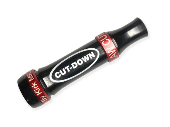 Duck Killer Cut-down Gloss Black with Red Bands: Short Barrel Flared Keyhole Duck Call." This short barrel duck call is responsive, easy to blow, and impressively loud, producing an awesome quack and chatter that's perfect for duck hunting. Designed, cut, and hand-tuned by the renowned Kirk McCullough, you can trust in the precision and quality of this duck call. It's the ideal choice for hunters who want a dependable and effective call in the field. The best and easiest duck calls.