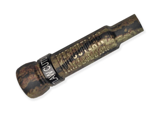 Ultimate camo unpainted KM OUTLAW Cutdown Duck Call with threaded acrylic barrel. Shorty Keyhole-Loud, Easy to blow, great for starter, shorter insert. Precision built. Designed, cut, hand-tuned duck call by Kirk McCullough. The best and easiest duck calls.'