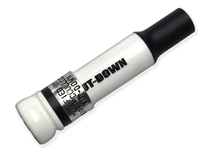 White Black Label Threaded Keyhole Cut-down - A loud and easy-to-blow duck call meticulously designed, hand-cut, and sold by Kirk McCullough. The best and easiest duck call.