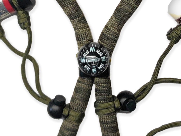 Camo 4 Drop Floating Lanyard With Compass - A reliable companion for outdoor enthusiasts. It ensures your duck calls remain afloat if dropped in water and includes a compass for navigation. A versatile tool for the great outdoors. (Duck call not included)
