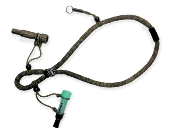 Camo Double Drop Floating Lanyard With Compass - A must-have for hunters and adventurers. It keeps your duck call afloat in water and features a built-in compass for navigation. Versatile and reliable for outdoor use. (Duck call not included)