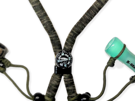 Camo Double Drop Floating Lanyard With Compass - A must-have for hunters and adventurers. It keeps your duck calls afloat in water and features a built-in compass for navigation. Versatile and reliable for outdoor use. (Duck call not included)