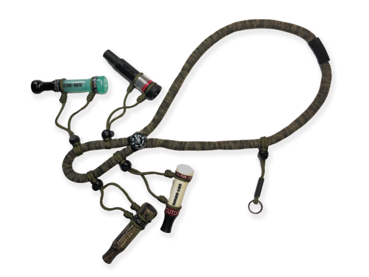 Camo 4 Drop Floating Duck Call Lanyard With Compass - A reliable companion for outdoor enthusiasts. It ensures your duck calls remain afloat if dropped in water and includes a compass for navigation. A versatile tool for the great outdoors. (Duck call not included)