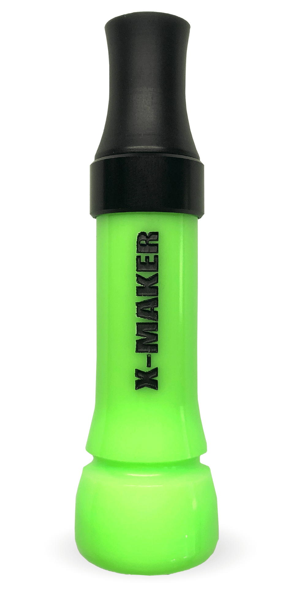 Introducing the X-MAKER Cut-Down Mallard Duck Call in vibrant Fluorescent Green, featuring a sleek Black Anodized Band and a Threaded Cast Acrylic Flared Keyhole Insert. Renowned for their responsiveness, these calls deliver exceptional high and low-end tones with loud, smooth, and user-friendly performance. Designed, crafted, tuned, and available exclusively from Kirk McCullough in Arkansas, they stand as the pinnacle of ease and quality in duck calling equipment.