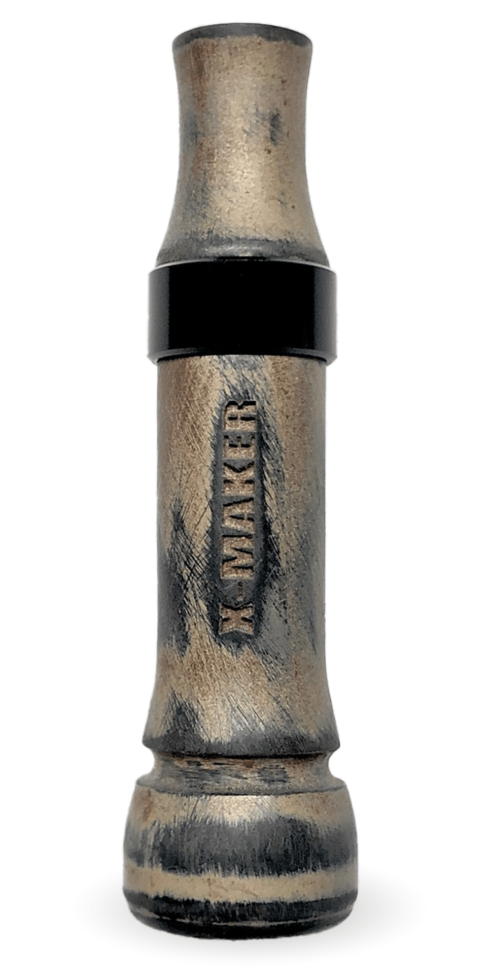 Introducing the X-MAKER Cut-Down Duck Call in Rough Finish with Etched Black Band Explore unparalleled precision and performance with the X-MAKER Cut-Down Duck Call, featuring a rugged rough finish and an elegant etched black band. Its threaded flared keyhole design ensures superior sound quality and ease of use. Key Features: Exceptional Responsiveness: Delivers outstanding high and low tones with a loud, smooth sound that captures every duck's attention. User-Friendly Design: Ideal for both novice and seasoned hunters, this call offers easy operation and exceptional effectiveness in the field. American-Made Excellence: Proudly cast and crafted in the USA from durable hard cast acrylic, ensuring enduring performance. Masterful Craftsmanship: Precision built, designed, cut, and hand-tuned by the legendary Kirk McCullough, ensuring top-tier quality. Enhance your hunting experience with the precision, reliability, and expert craftsmanship of the X-MAKER Cut-Down Duck Call. Elevate every hunt with this exceptional American-made call, crafted on the great Mississippi flyway in Arkansas.