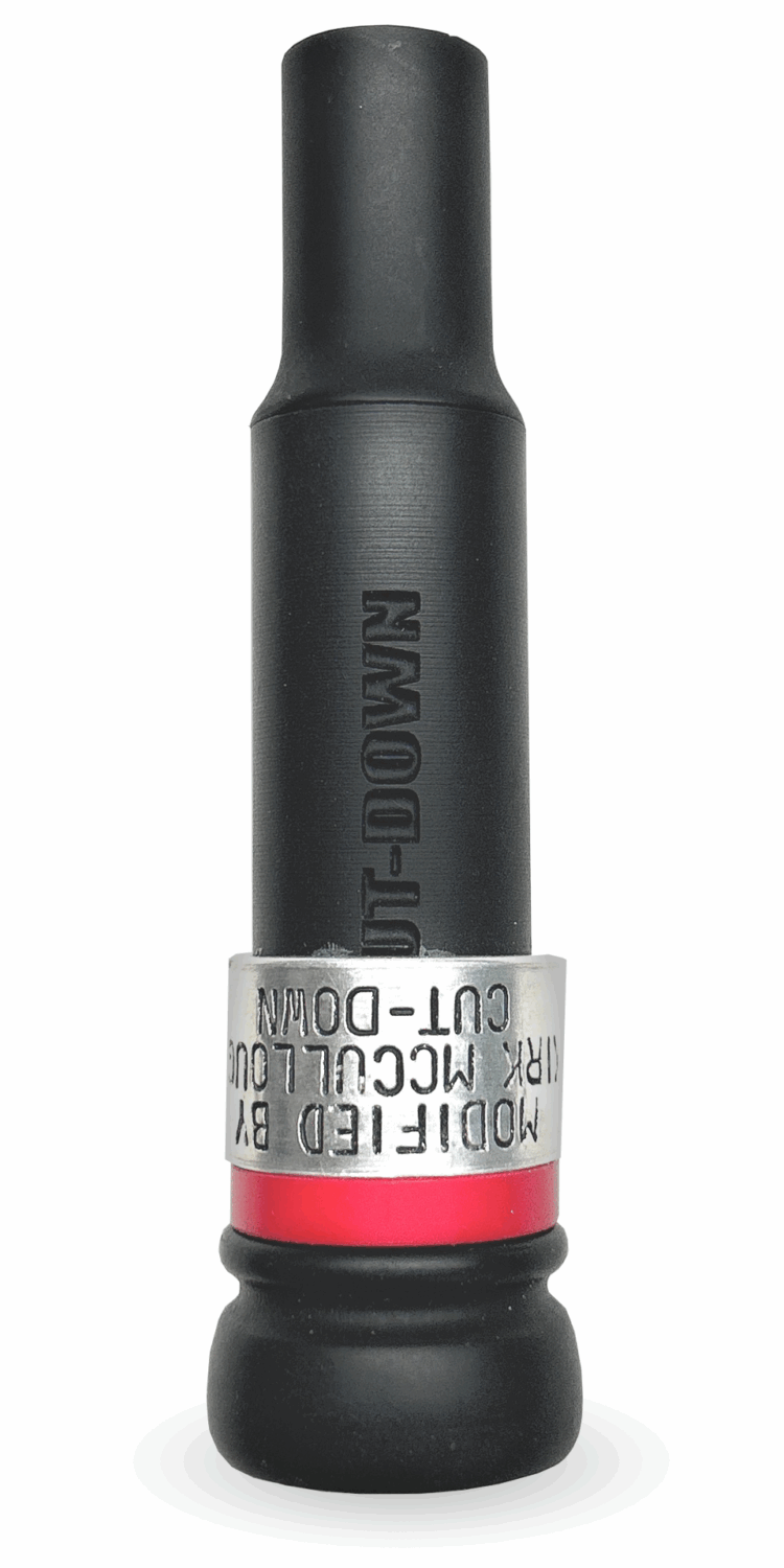 Red-Label Cut-Down Threaded Keyhole Duck call in Flat Black with Silver Band — SALE